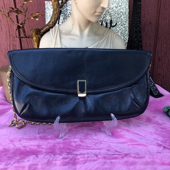 VinTage Jane Shilton Blue Leather clutch shoulder - Picture 2 of 8